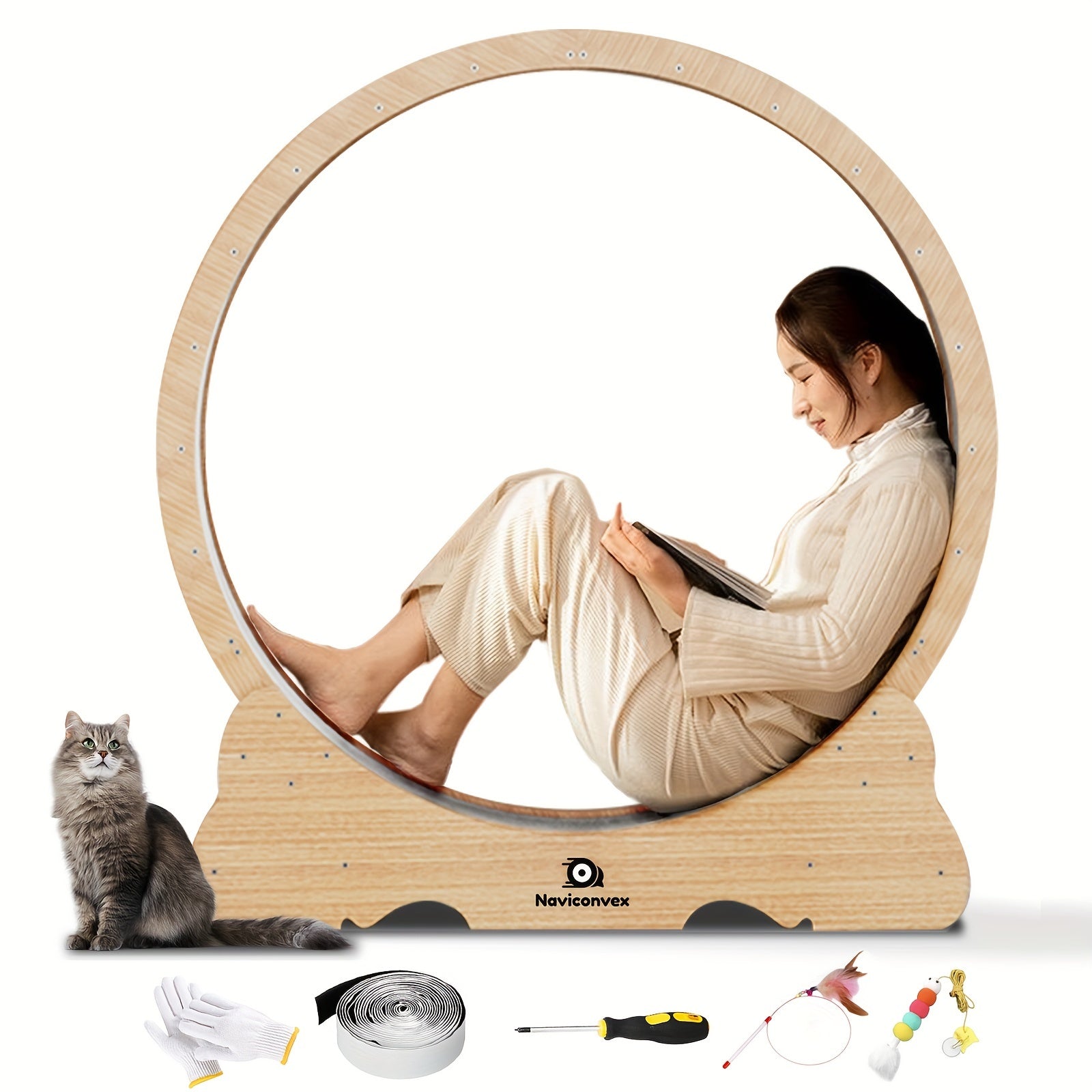 TEMU Naviconvex, Cat Toy, 45-inch Large Cat Exercise Wheel, Wheel, Indoor Cat Treadmill, Xl Wooden Cat Treadmill With Carpeted , Perfect Gift For Cat