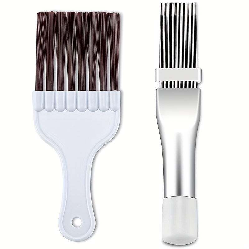 TEMU 2pcs Air Conditioner Condenser Fin Comb Set - Stainless Steel Radiator & Cleaning Brush For Hvac Efficiency, Ac Maintenance Tool Kit