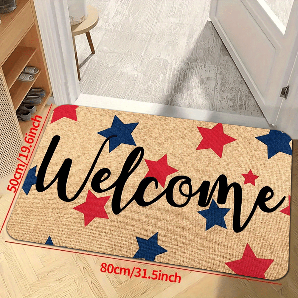 TEMU 1pc, Spring And Summer Welcome Mat, Heart Theme, Fun Doormat, Patriotic Welcome Mat For July 4th Entrance, Floor Mat For , Polyester Carpet,