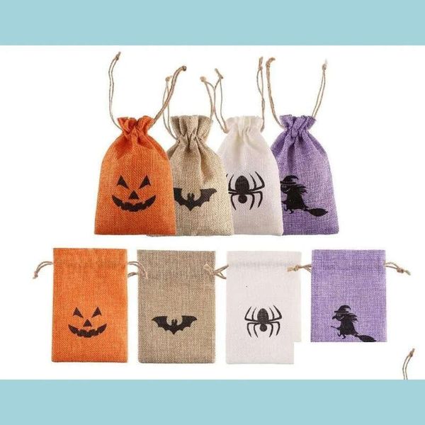 Candy Burlap Drawstring Gift Jute Bags Favor Treat Pouches For Halloween Party Decorations