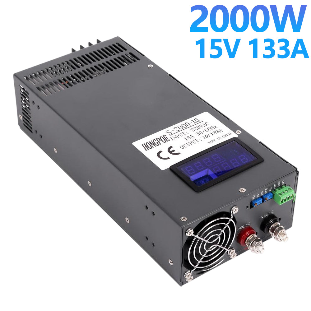 15V 133A power supply 0-15V adjustable AC-DC power transformer, 15V DC power converter, suitable for LED light strips, monitors 110VAC 220VAC input