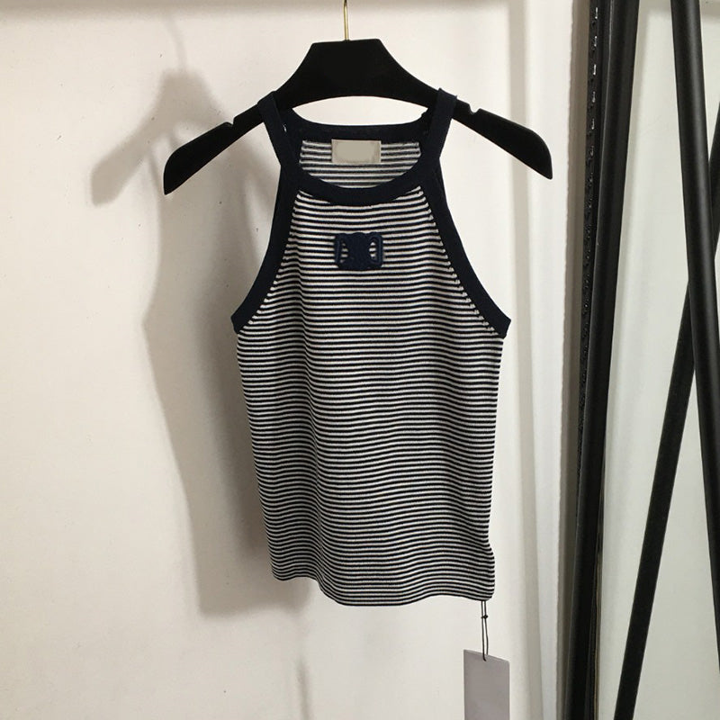 Rhinestone Knitted Vest Women Racing Tanks t Shirt Luxury Round Neck Tank Knitwear Designer Stretchy Knits Tops Black Beige Brown Singlet