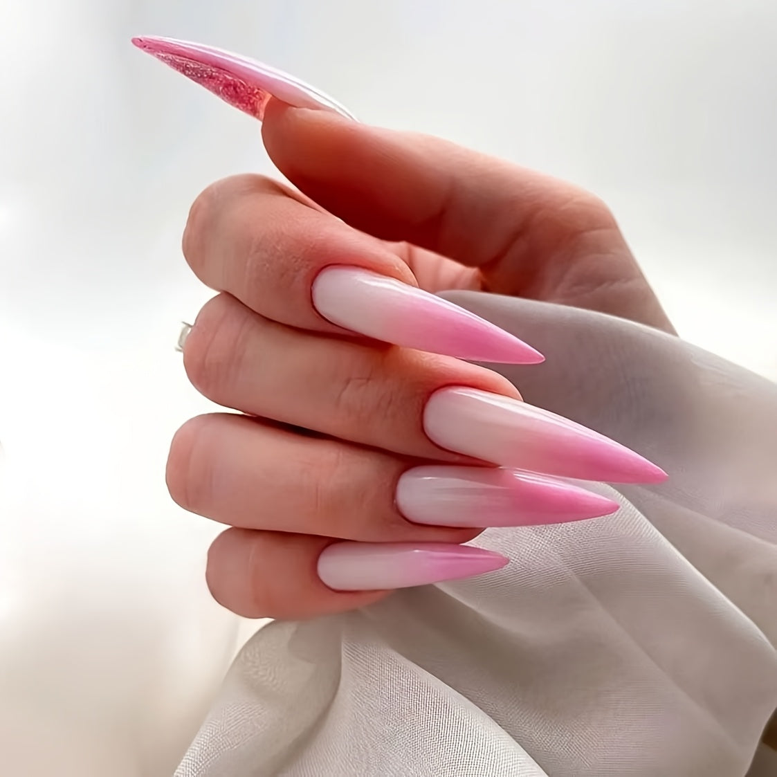 TEMU 24pcs 's Chic Gradient Long Nail Tips - Sleek, Pointed-to-flat Design In Glossy Finish For A Professional, Stylish Look, Nail Art