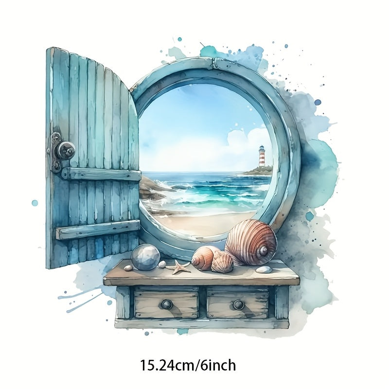 TEMU Lighthouse & Seashells Vinyl Decal - 6" Whimsical Beach Scene Sticker For Cars, Laptops, Windows, Walls - Self-adhesive, High-gloss Finish,