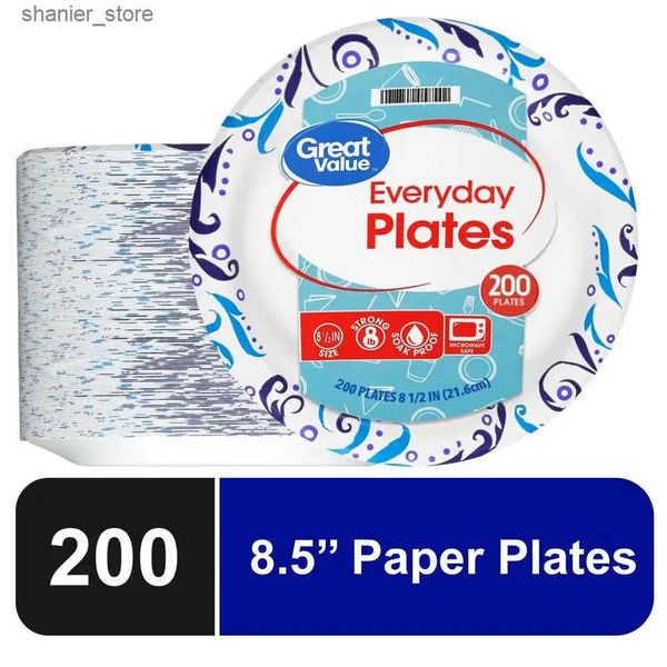 Disposable Dinnerware 200ct Patterned 8.5 Paper Plates Strong and Soak Proof Microwave Safe Disposable Plates Ideal Any Occasion Leak Resist