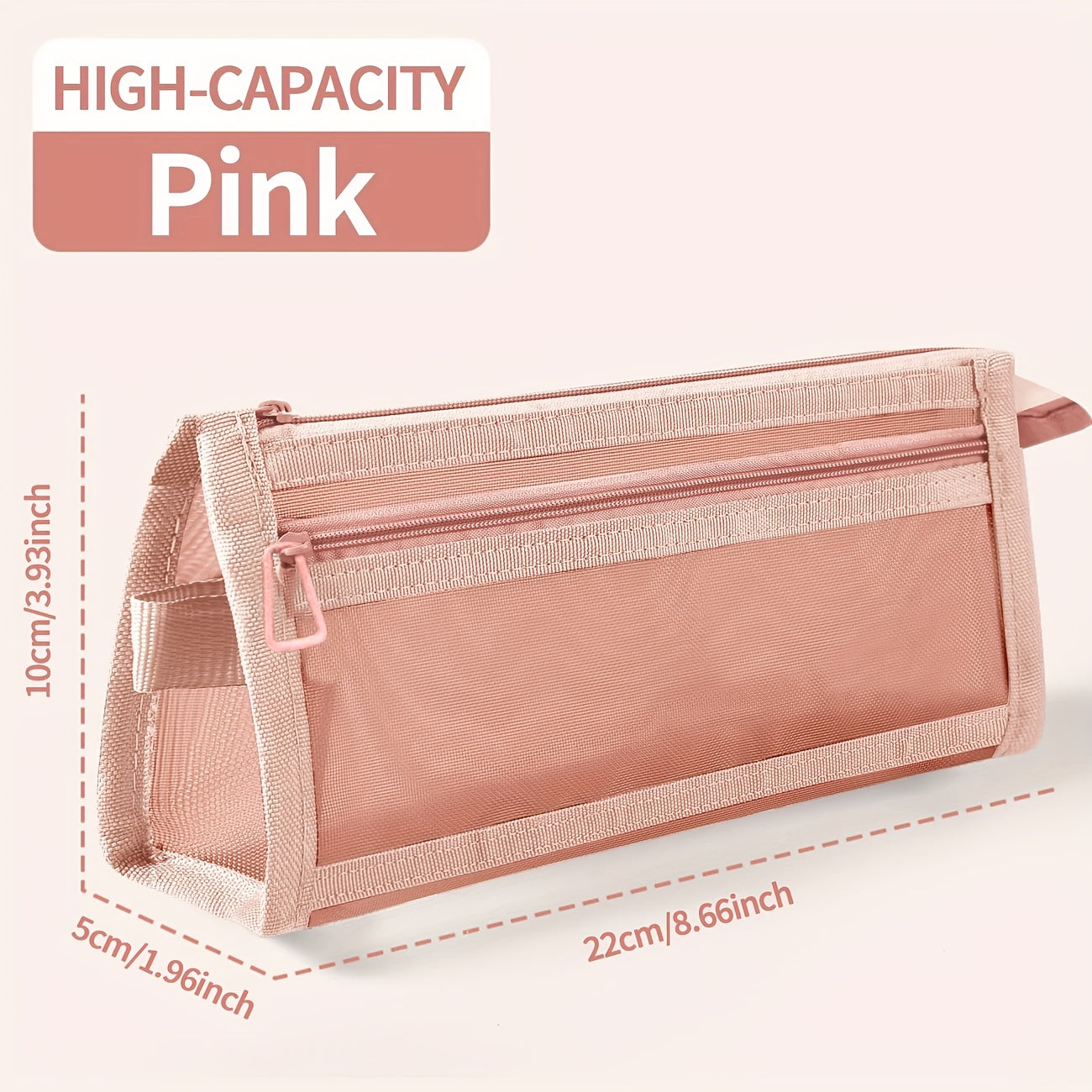 TEMU Desk Storage Morandi Grid Mesh Pencil Case With Handle And Zipper Clear Double-layer Pencil Pouch Marker Pouch, Travel Makeup Bag Cute