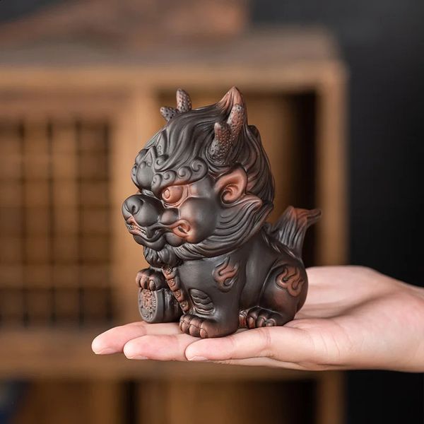 Purple pottery Kylin Tea Pet Living Room Tea Table Decoration Tea Ceremony Accessories Tea Tray Decoration 240805