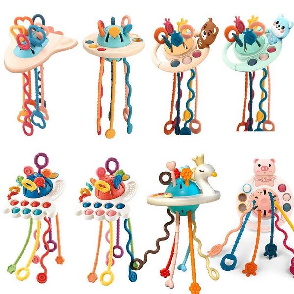 Desenvolvimento Baby Rattle Toys Toys Montessori Silicone Games String Games Baby Toys 1 Year Toys para bebês 6 12 MêsSc250121