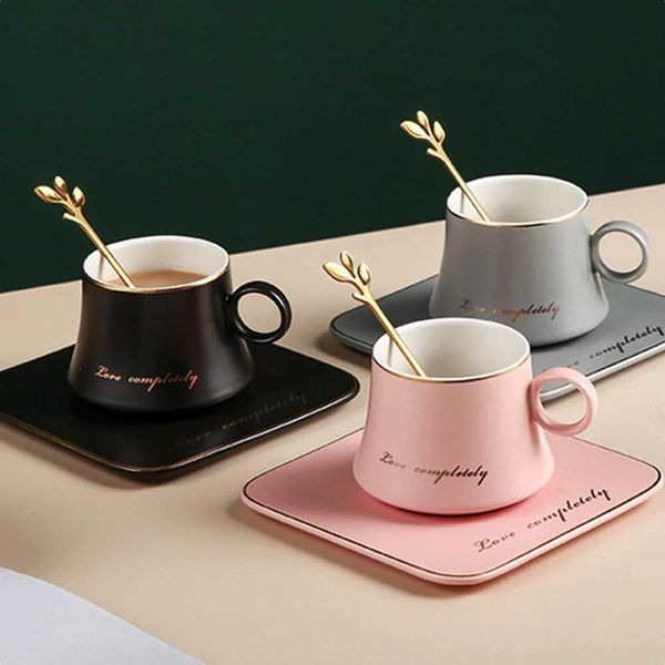 3PCS Ceramic Condensed Coffee Cup And Saucer Set European Style Afternoon Tea Milk Juice Breakfast Cup Saucer Spoon Gift Tea Mug Z241205