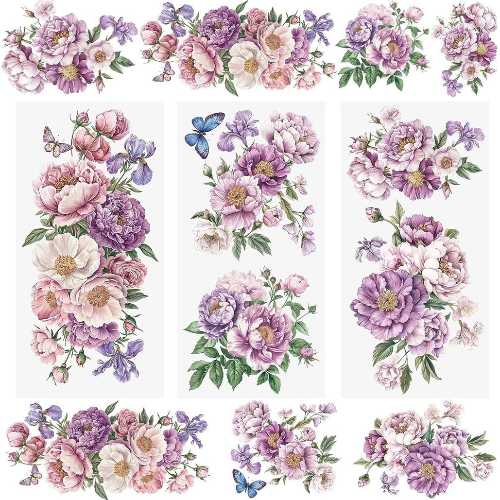 TEMU 3pcs Purple Floral Rub-on Transfer Stickers, Flowers Decals For Scrapbooking, Furniture, Refrigerator, Cabinet, Window - Single Use Paper