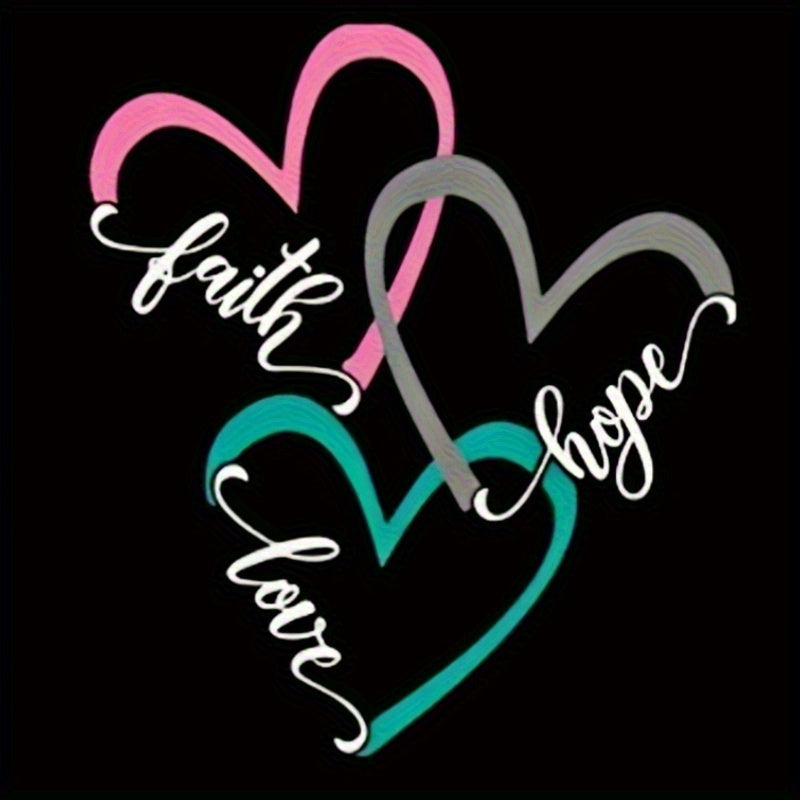 TEMU 1pc Inspirational "faith, , Love" Thermal Transfer Sticker - Pink, Gray, Teal - Diy T-shirts, Pillows, Jeans, Hoodies & Backpacks - Essential