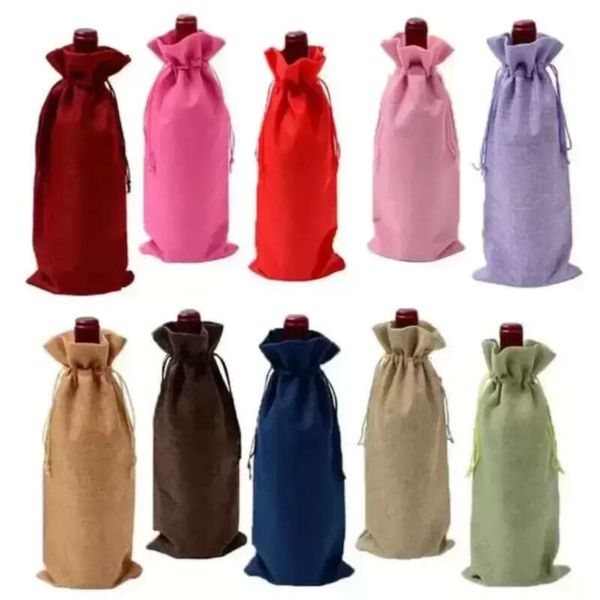 Drawstring Bags Wine En Dustproof Bottle Covers Packaging Bag Champagne Pouches Party Gift Wrap Christmas Decoration Fy5300