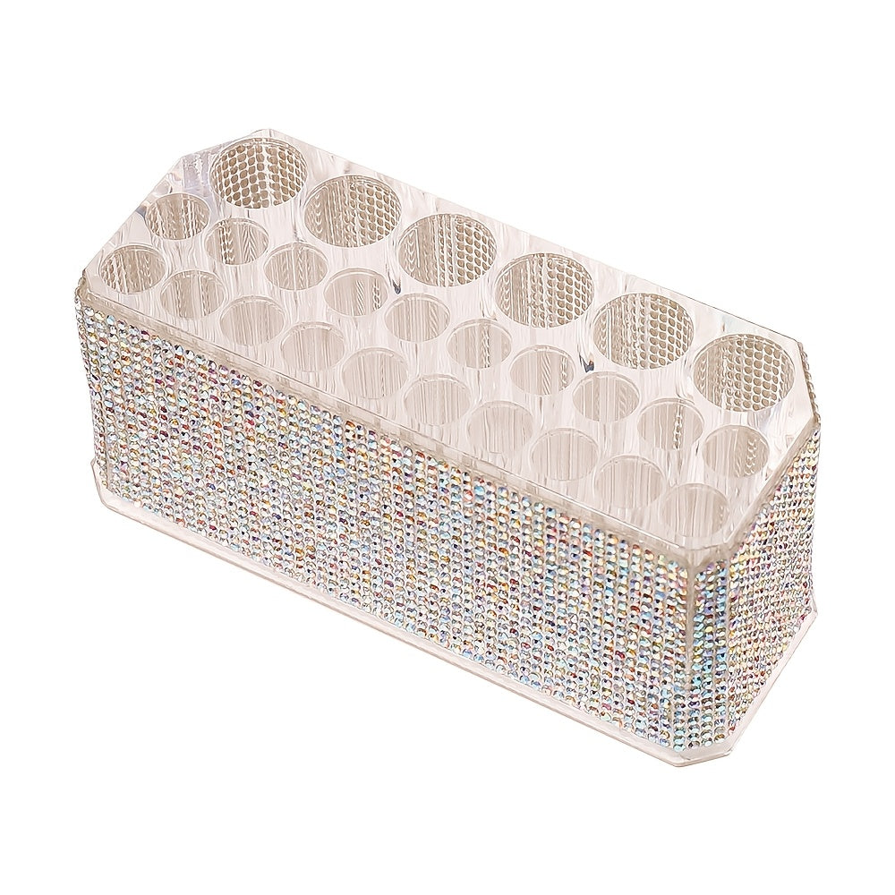 TEMU 1pc Elegant Glass Makeup Brush Organizer With 26-hole Storage Shelf - - Tower With & Clear Compartments, Sturdy Insert-style Installation For