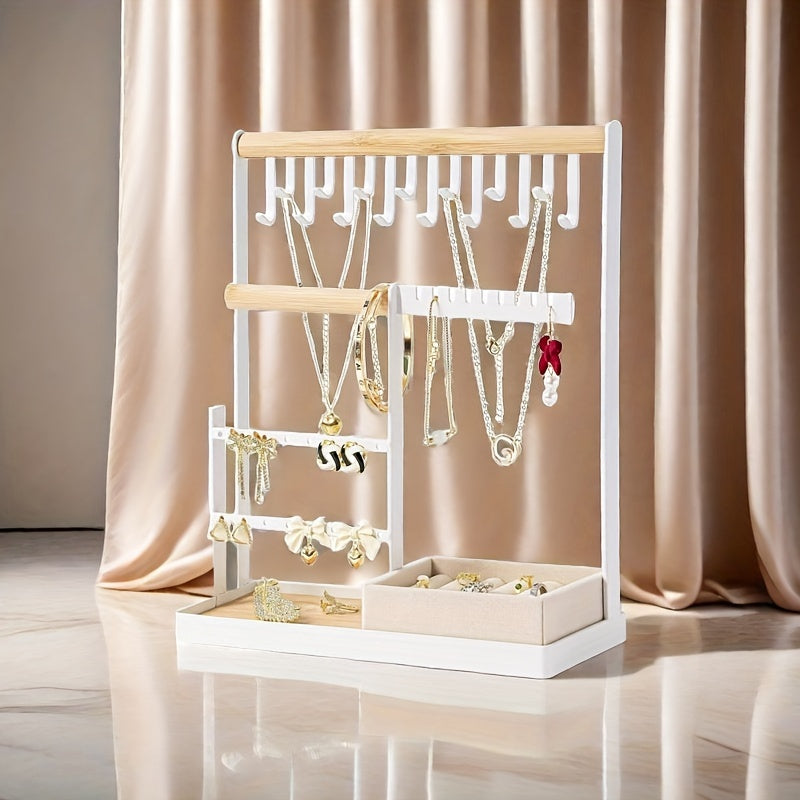 TEMU 1pc Fashionable Metal Jewelry Holder - Display Rack With Detachable Tray For Easy Organization - Can Hold Earrings, Necklaces, Pendants, Etc.,