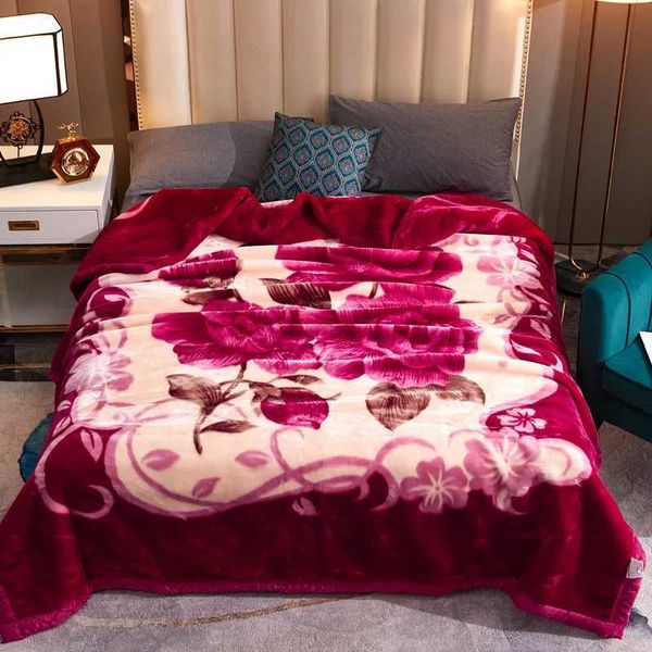 Winter double-layer fluffy artificial fur mink fur throw thick wool blanket W240809