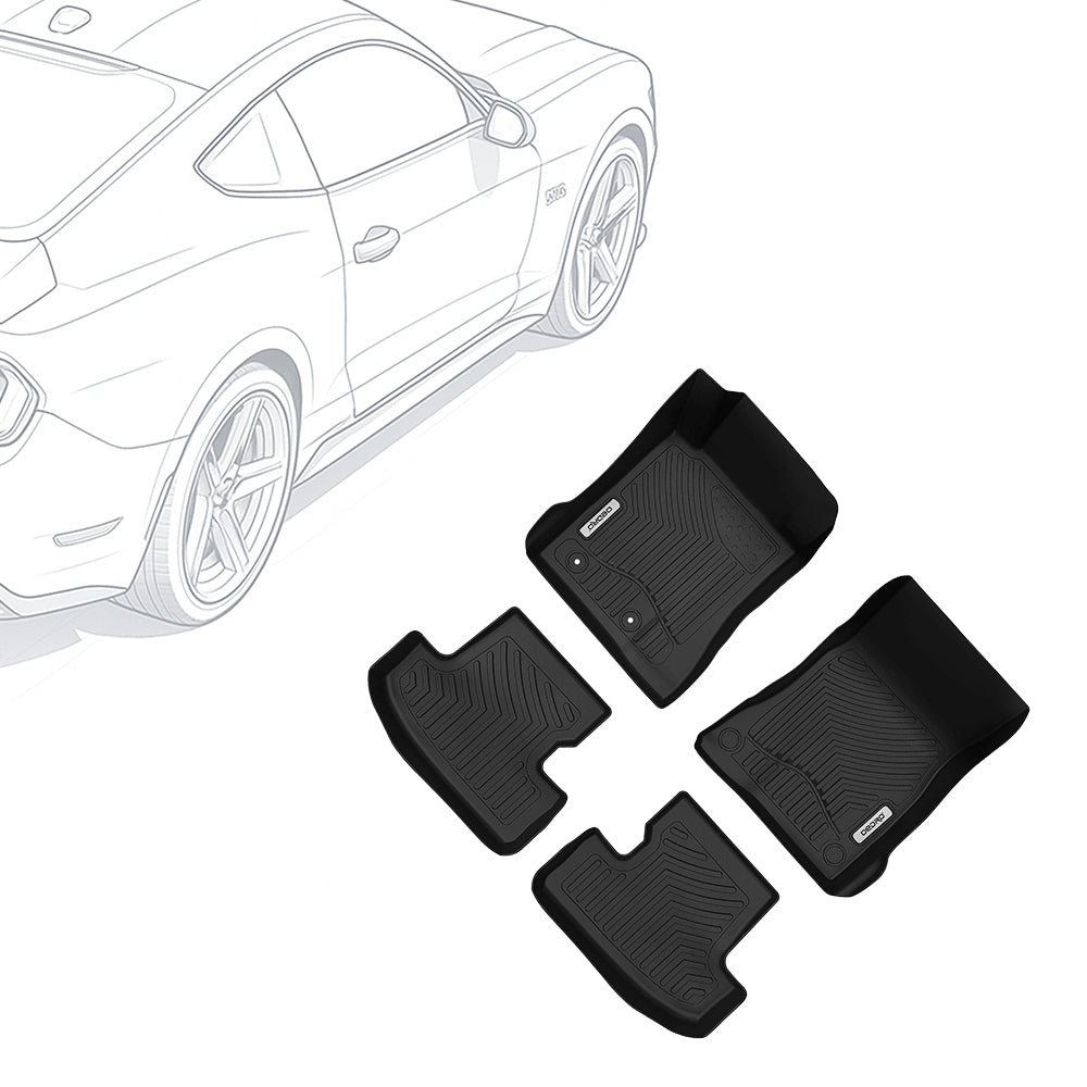 OEDRO Floor Mats for 2015-2023 Ford Mustang, Unique Black TPE All-Weather Guard Full Set Liners