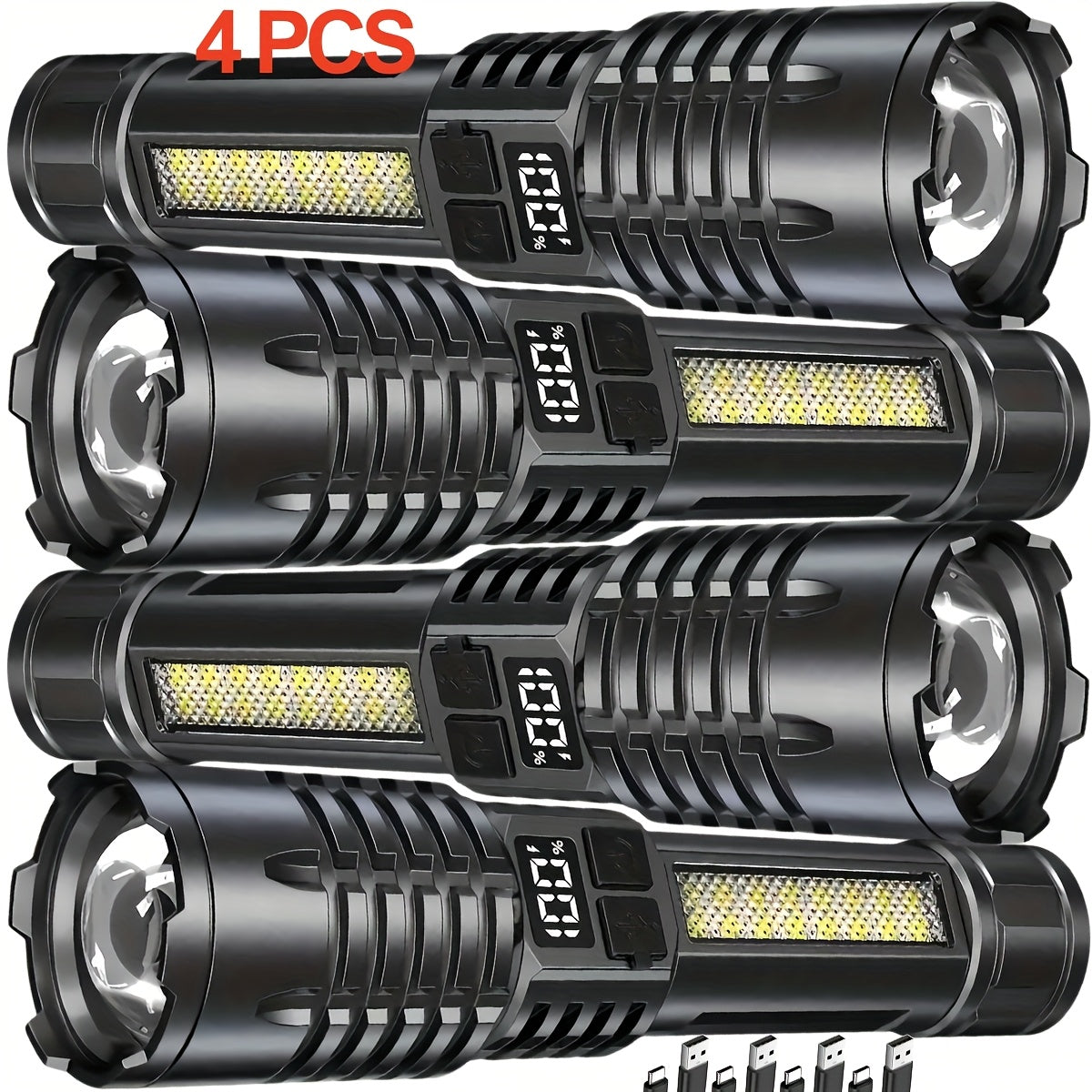 TEMU 4pcs Rechargeable Led Flashlights With, Spotlight, Usb Cable, , Long Range, Tactical Work Light For Camping, Tools, Survival Gadgets, Emergency,