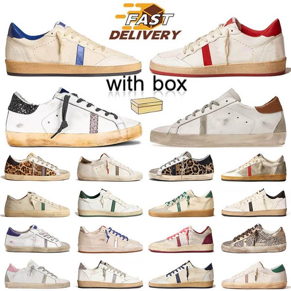 2025 Popular Italy Dirty Old Casual Shoes Designer Luxury Classic Fashion Brand Sliver Glitter Leather Trainers Top Quality Vintage Nappa Ru