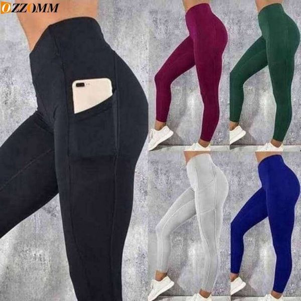 1PC Plus Size Pocket Yoga Pants Women Solid Fiess Sports Leggings High Waist Elastic Gym Tights Female Running Trousers XXXL