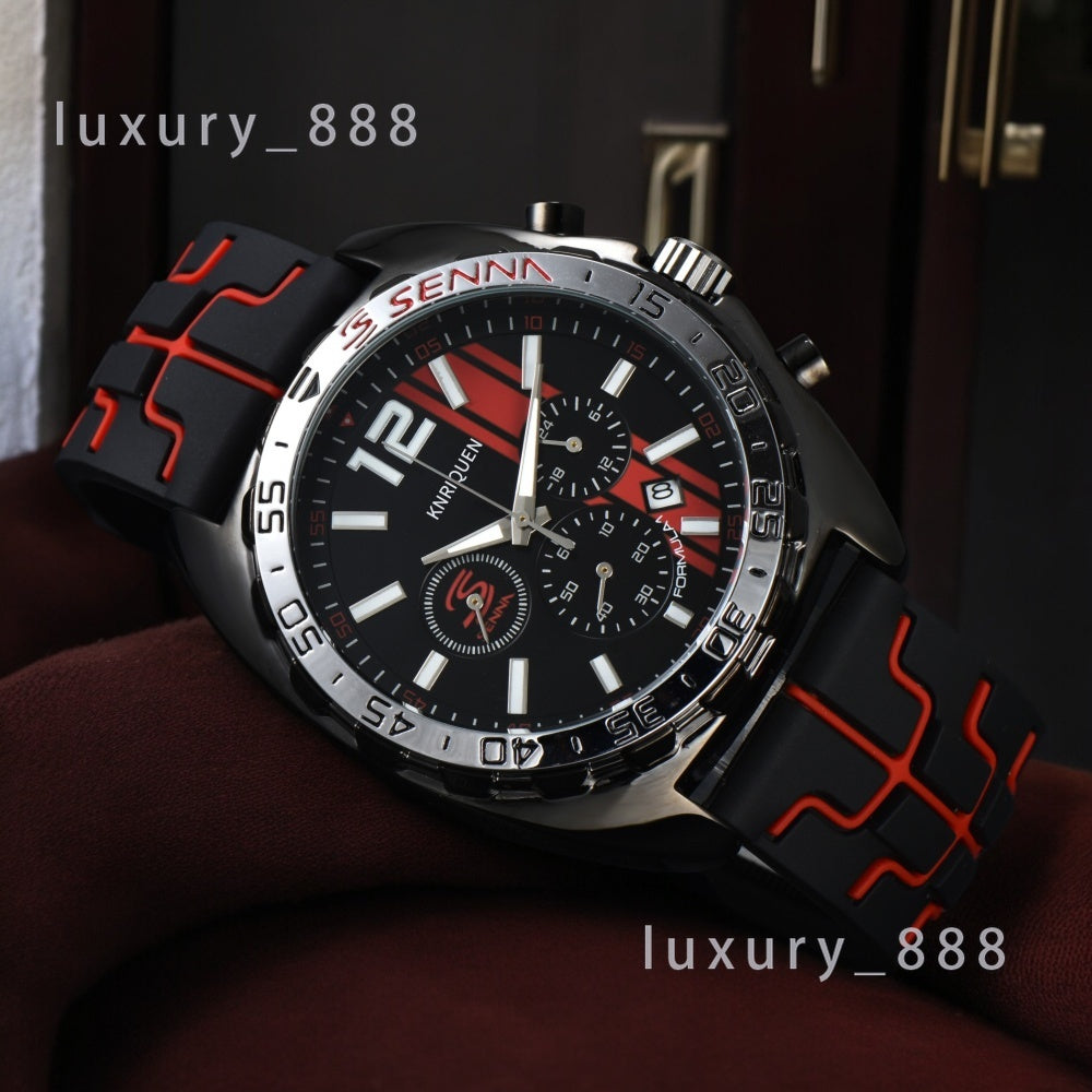 Popular Red Luxury Watches for Men New Arrival Automatic Date Quartz Wristwatches Rubber Strap Sport Designer Daily Waterproof Male Clock For Gift D