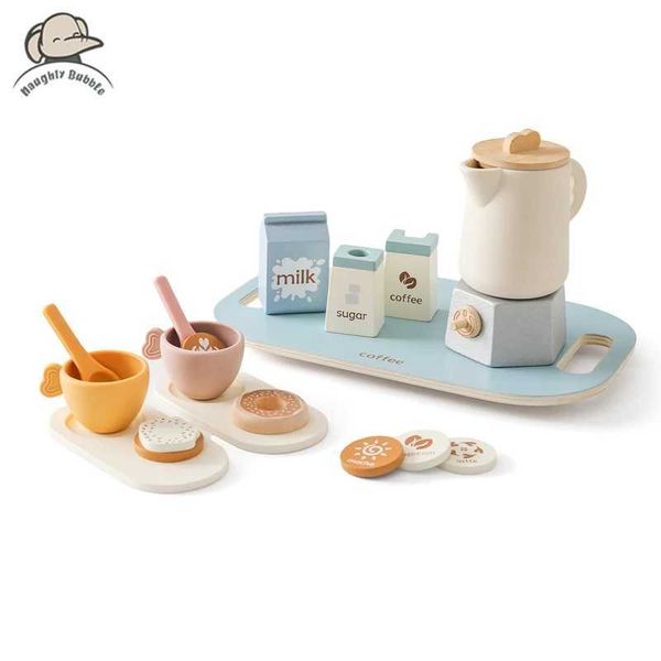 Wooden afternoon coffee-tea set toys without Bpa pretending to play with food learning role-playing games early childhood education toys chi