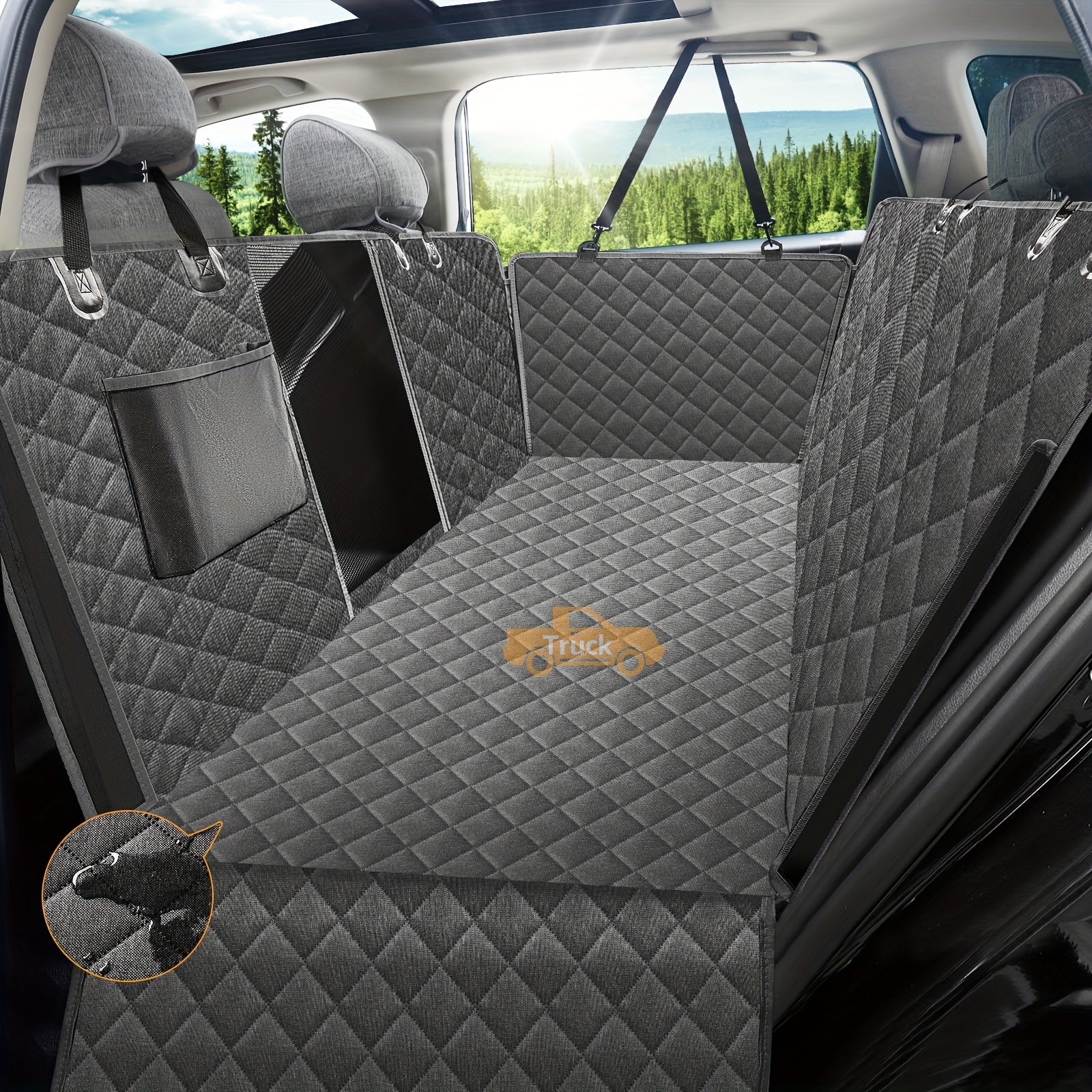 TEMU Xl Heavy-duty Dog Back Seat Cover For Trucks & Suvs - 100% High Quality, Nonslip Scratchproof Hammock With Big Mesh Window, Storage Pockets &