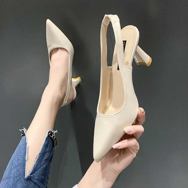 Baotou back empty sandals womens thick high heels 2024 spring new single toe black work shoes high heels Y241019