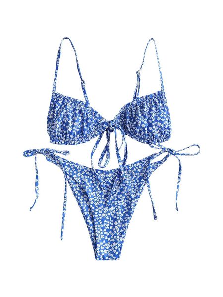 Trendy Women s Two-Piece Swimsuit Stylish Floral Geometric Camouflage Print Bikini Set with Lace-Up DetailXJ241101