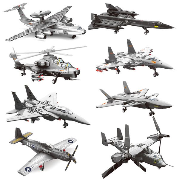 DIY Aircraft Model Building Blocks Kits Air Force Helicopter Fighter Airplane Models Ornaments Puzzles Bricks Kids Intelligence Learning Edu
