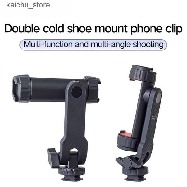 Cell Mounts Holders 360Rotatable Holder Vertical Shoot PhoneMount Tripod Mount With Cold Shoe Phone Clip Clamp Vlog Video J241217