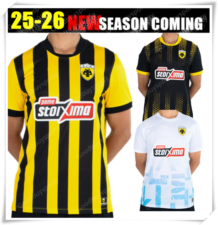 2526 AEK Athens soccer jerseys Football Shirts Mantalos Salvador Pierrot Koita Pineda Vida Strakosha Moukoudi maillots Uniforms KID