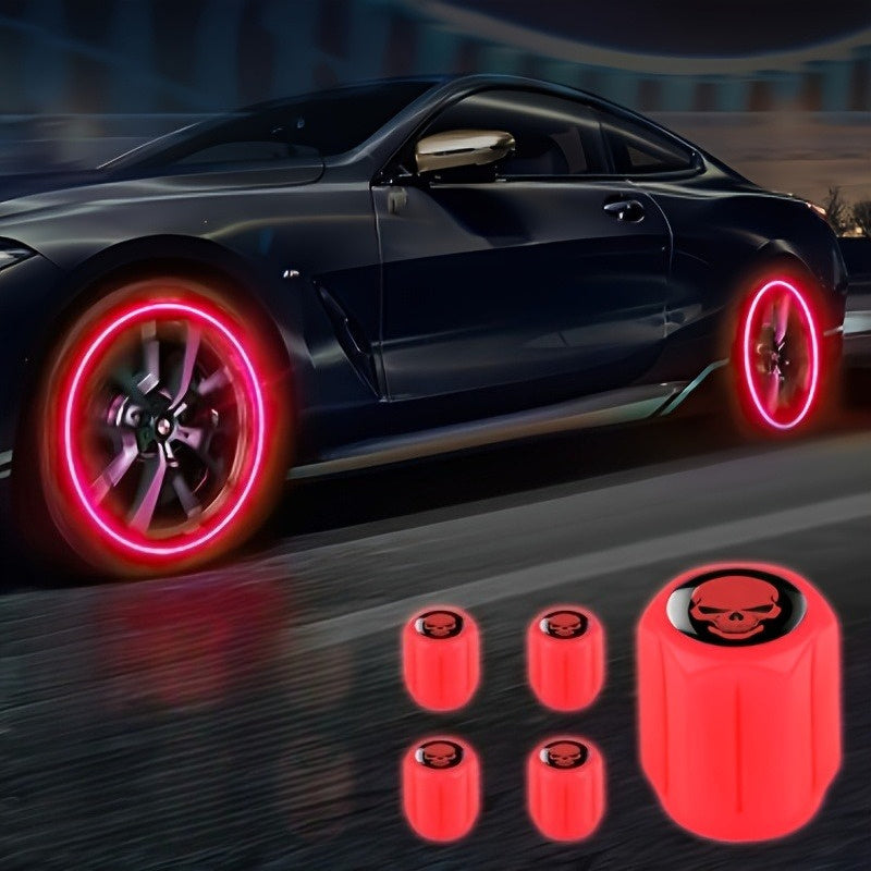 TEMU 4pcs Red Illuminated Tire Valve Covers - Leak-proof For Cars, Motorcycles, Bicycles & Trucks - Stylish & , Fit, , Vehicle Maintenance, Sleek ,
