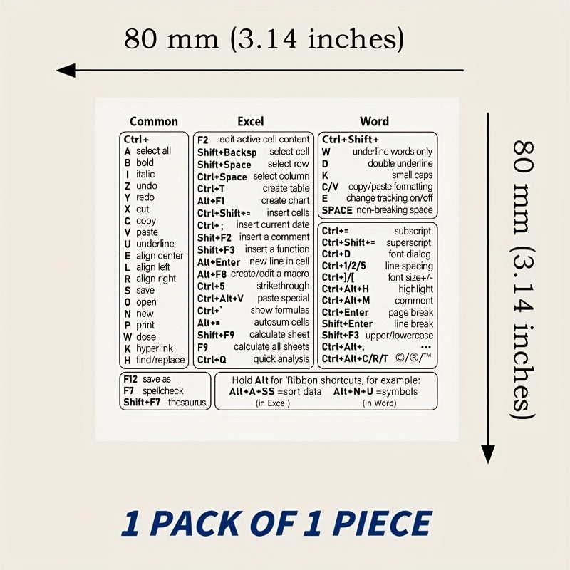 TEMU [quick Keyboard Sticker] Quick Reference Self-adhesive Vinyl Keyboard Shortcut Sticker, 1pc, 80mm | For Office Software, Windows, Excel, Word