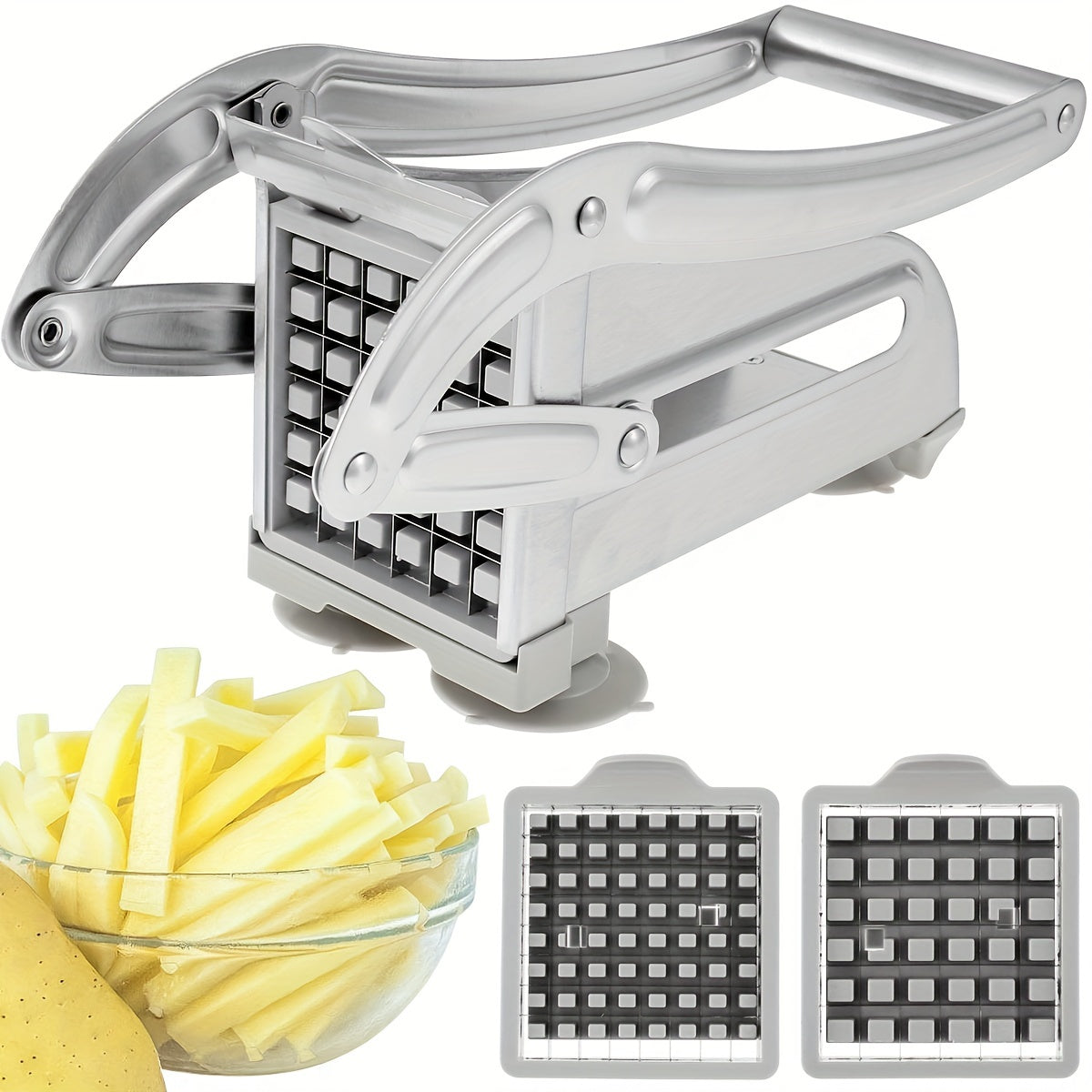 TEMU Willstar 1pc Stainless Steel Manual French Fry Cutter & Potato Chipper With 36 & 64 Hole Blades - Fast Cutting Hand-powered Vegetable Fruit