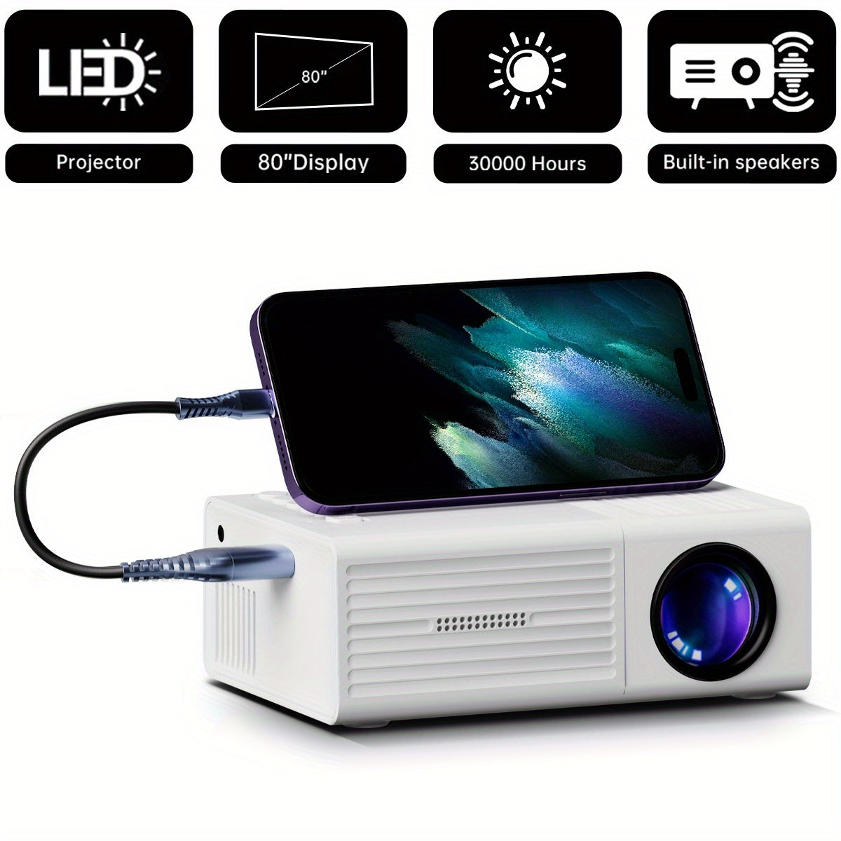 TEMU Portable Projector, Supports 1080p & Native 854*480p, Mini Home Theater Projector, Supports Mobile Phone Projection, Suitable For Ios-tv
