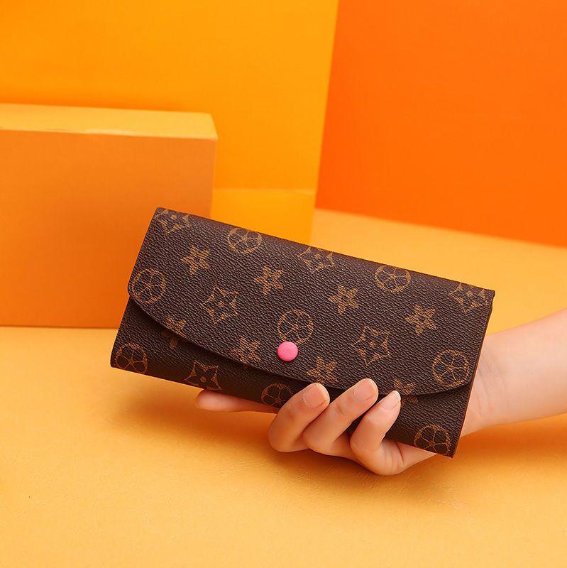 Fashion Designer Wallet Luxurys Women Short Purse Embossed Flower Letters Wallets Credit Card Holders Ladies Plaid Money Clutch Bags with Orange Box