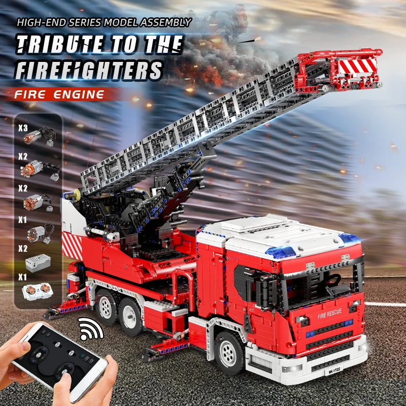 The Fire Ladder Truck Building Blocks MOULD KING 17022 Toys For Boys APP RC Motorized Kits Model Education Assembly Bricks Kids Toys Christmas Gift