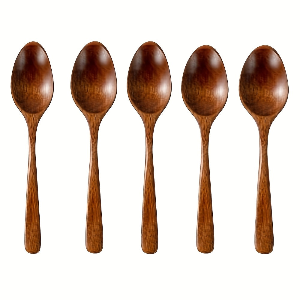 TEMU 5-pack Wooden Spoons - , Long Ergonomic Handles For Deep Pots, Durable & Lightweight Kitchen Utensils For Coffee, Desserts, Soups - Everyday