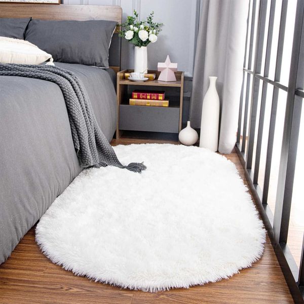 Thick faux fur area carpet oval fluffy long hair carpet floor mat plush soft door mat bedding Y250117