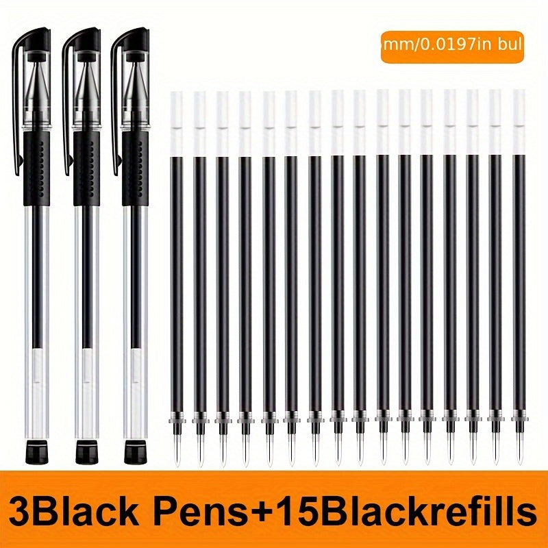 TEMU 18pcs (3 Pens + 15 Refills) Gel Pen Set School Supplies Black Blue Red Ink Color 0.5mm Ballpoint Pen Kawaii Pen Student School Office Stationery