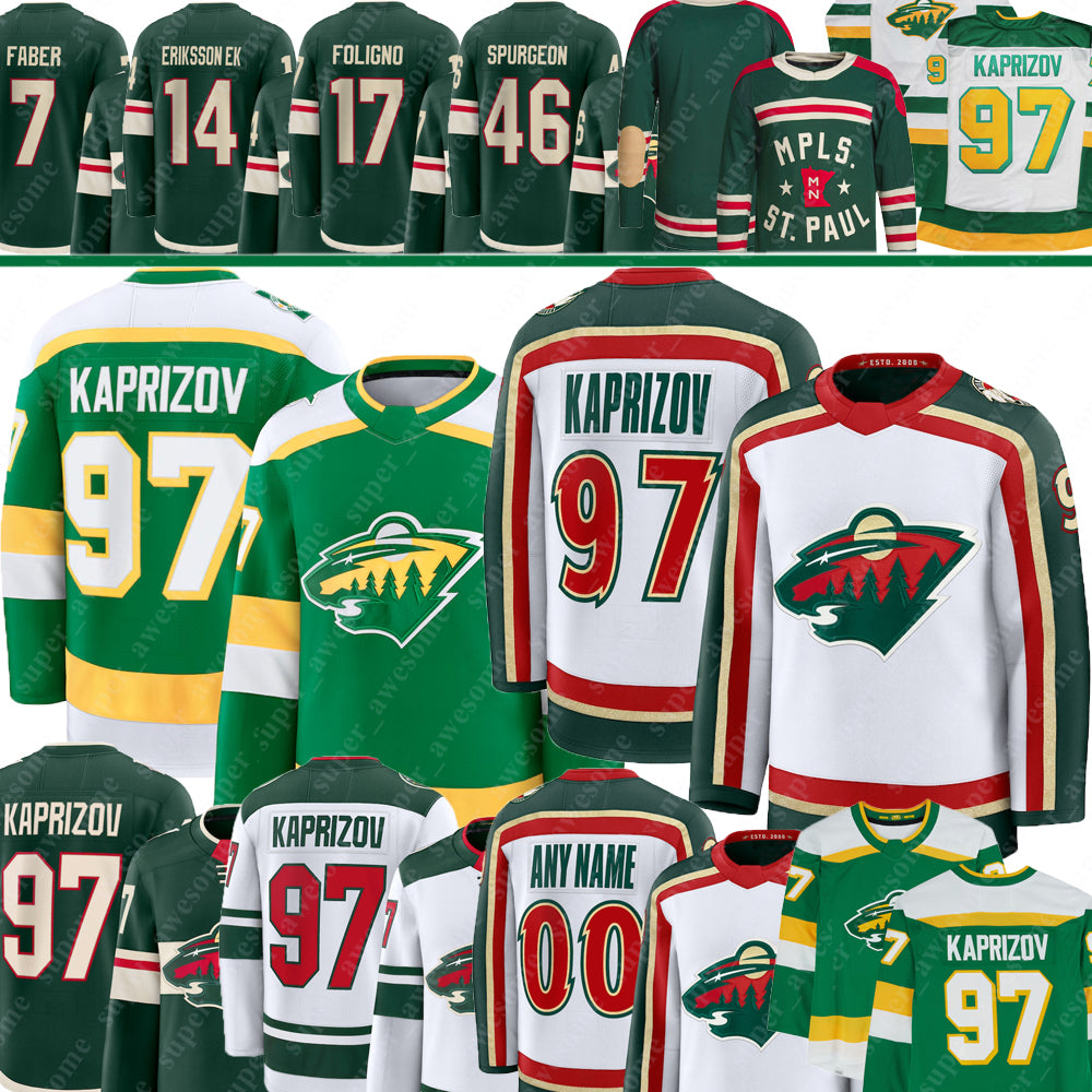 #97 Kirill Kaprizov Mn Hockey Jersey #7 Brock Faber Matt Boldy Mats Zuccarello Vladimir Tarasenko Spurgeon Marcus Foligno Marco Rossi Joel Eriksson
