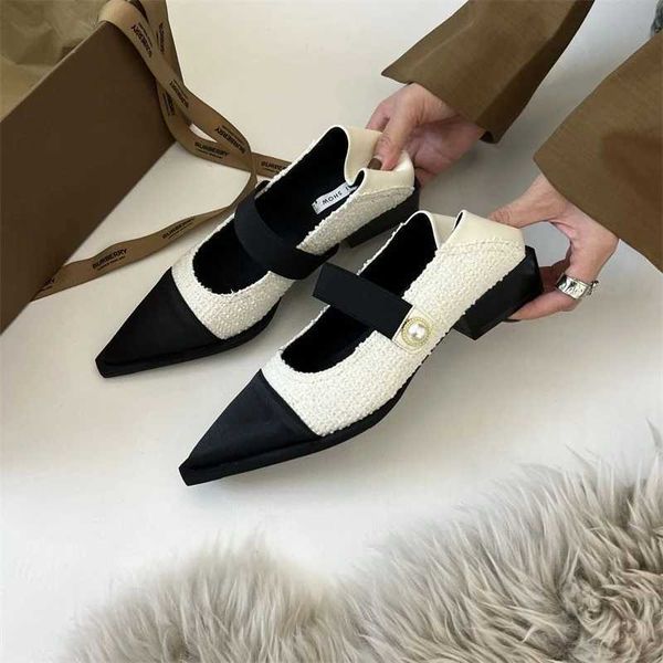 DOT FRANCÊS TOE MARY JANE Sapatos femininos Primavera e outono Novo nicho Light Perfume Patched Low Heel Commuter Shoes Y241115