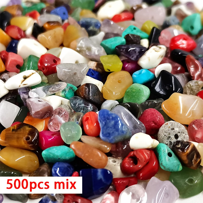 TEMU 500pcs Natural Stone Beads, Multicolor 5mm To 8mm Irregular Gemstone Diy Bracelet Necklace Jewelry Craft Kit For Christmas Making
