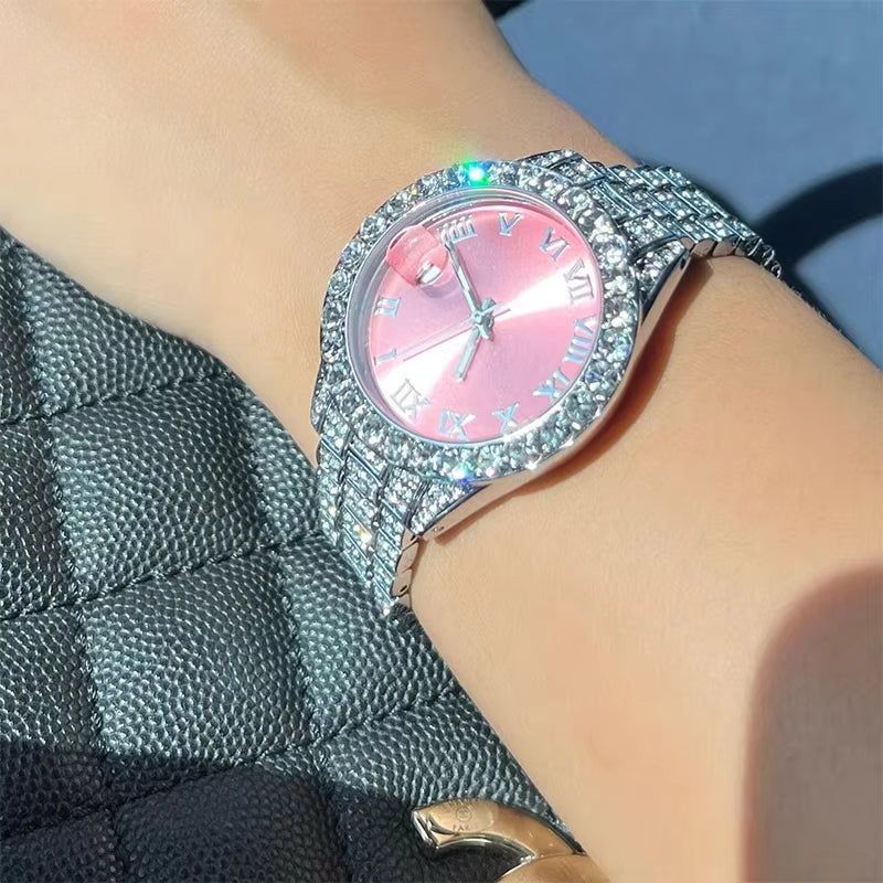 Designer Pink Women Watch Luxury Small Face TLXT Elegant Quartz Watch for Ladies Icy Look Party Jewelry Mini Babe Clock Wristwatch Gold Watch for Wo