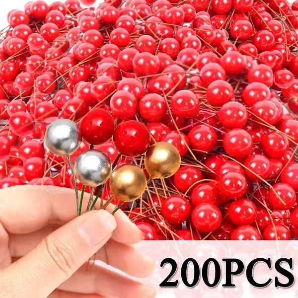 200-100-50Pcs Christmas Berries Simulation Berry Artificial Flower Red Fruit Cherry Plants Home Christmas Party DIY DecorationXJ241007