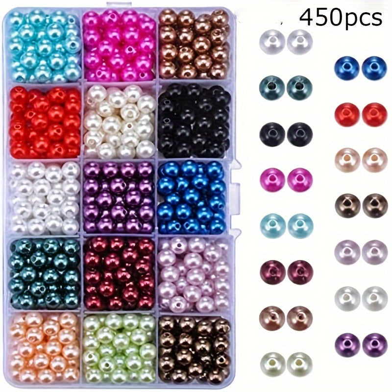 TEMU 600pcs Beads - Glossy Polished Round Loose Beads For Jewelry Making, Wedding Decor, Crafts - 15 Vibrant Colors, 8mm, High-quality Synthetic