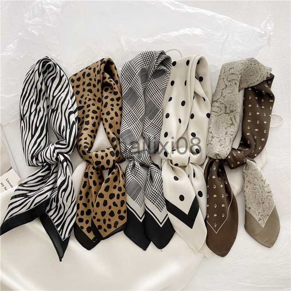 Scarves Luna Dolphin Women Vintage Print Scarf 70x70cm Houndstooth Zebra Chiffon Silk Feeling Headbands Bandana Bag Neckerchief Hijab J23070