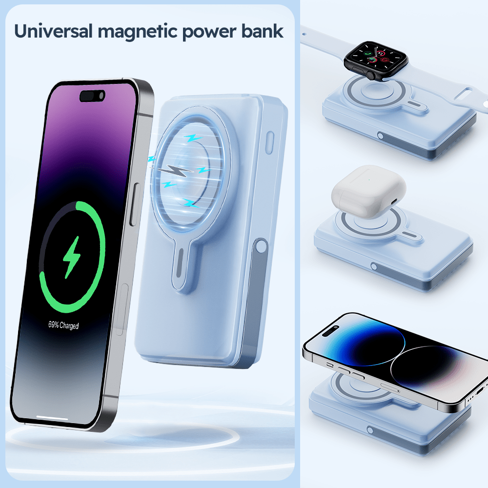 TEMU Mpatiby Super Fast Charging Power Bank Magnetizing Bracket Wireless Charging Power Bank Watch Headphone Large Capacity Shared Built-in Cable