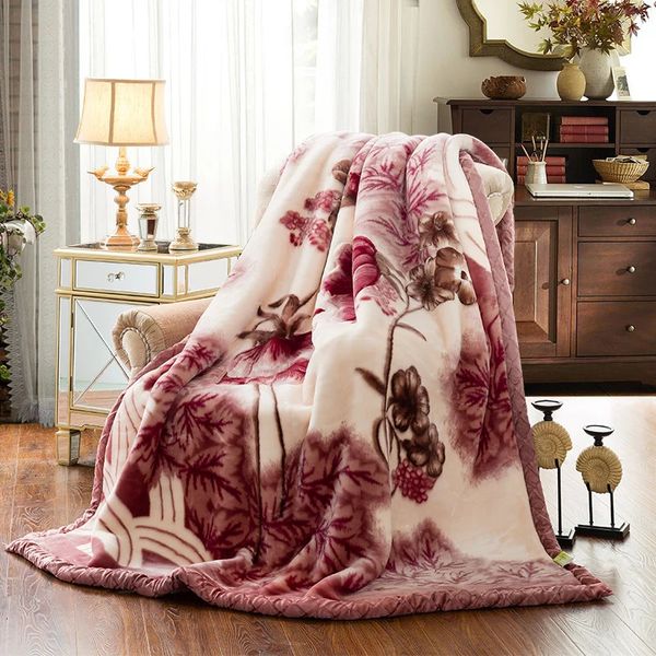 Double Layer Raschel Blankets 150200cm Soft Warm Faux Fur Mink Throw Thicken Fluffy Microfiber Plush Weighted For Beds 240601