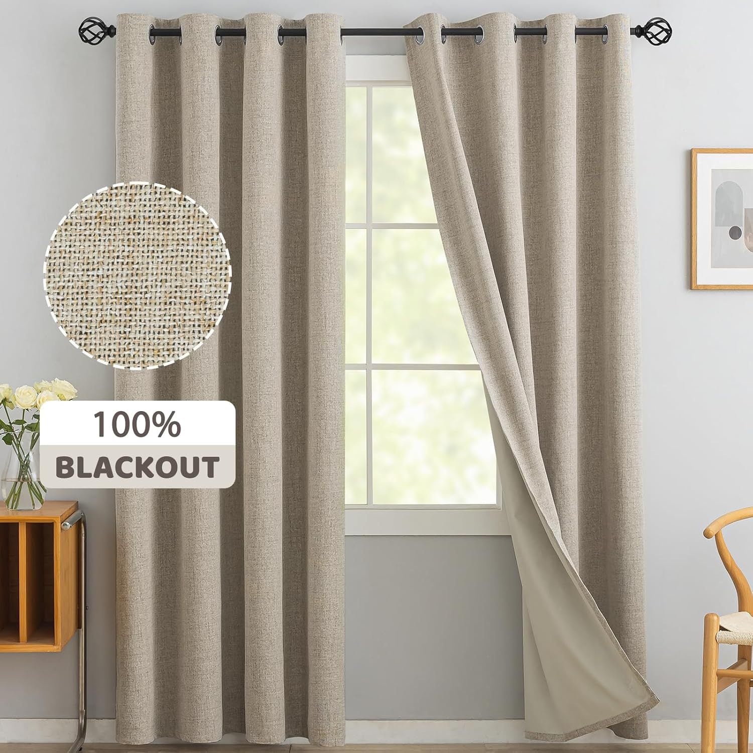 T0413 linen curtain finished product composite beige coating bedroom living room full blackout 100% foreign trade ring